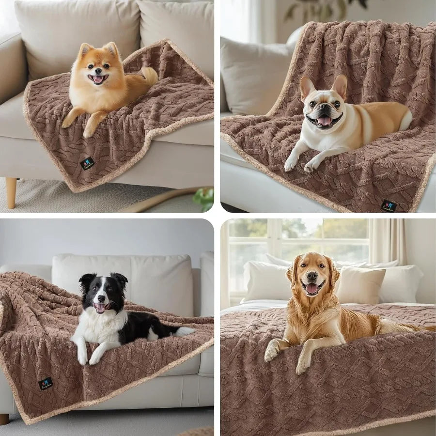 Waterproof Pet Blanket, Liquid Pee Proof Dog Blankets for Sofa Bed Couch, Reversible Sherpa Fleece Furniture Protector Cover fo