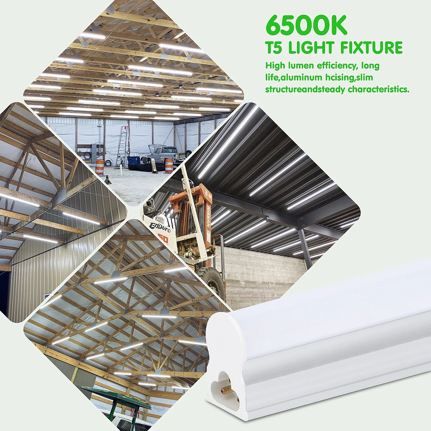 (6 Pack) LED T5 Integrated Single Fixture, 4FT, 3200lm, 6500K Super Bright White, 24W Utility LED Shop Light, Ceiling and Under