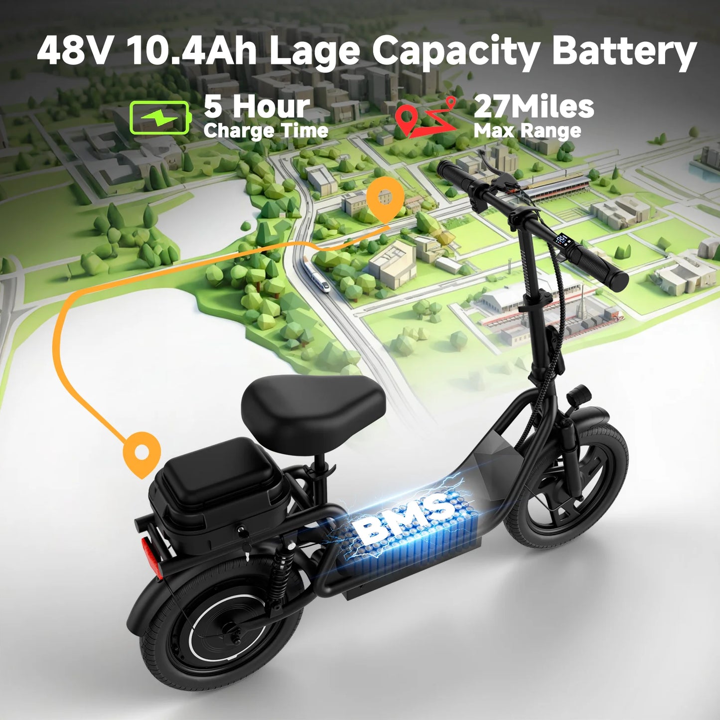 2026 New 500W 14inch Electric Bicycle with Box 10.4AH Battery 28Miles Max Range 22MPH Max Speed Shock Absorption Foldable Adult Ebike