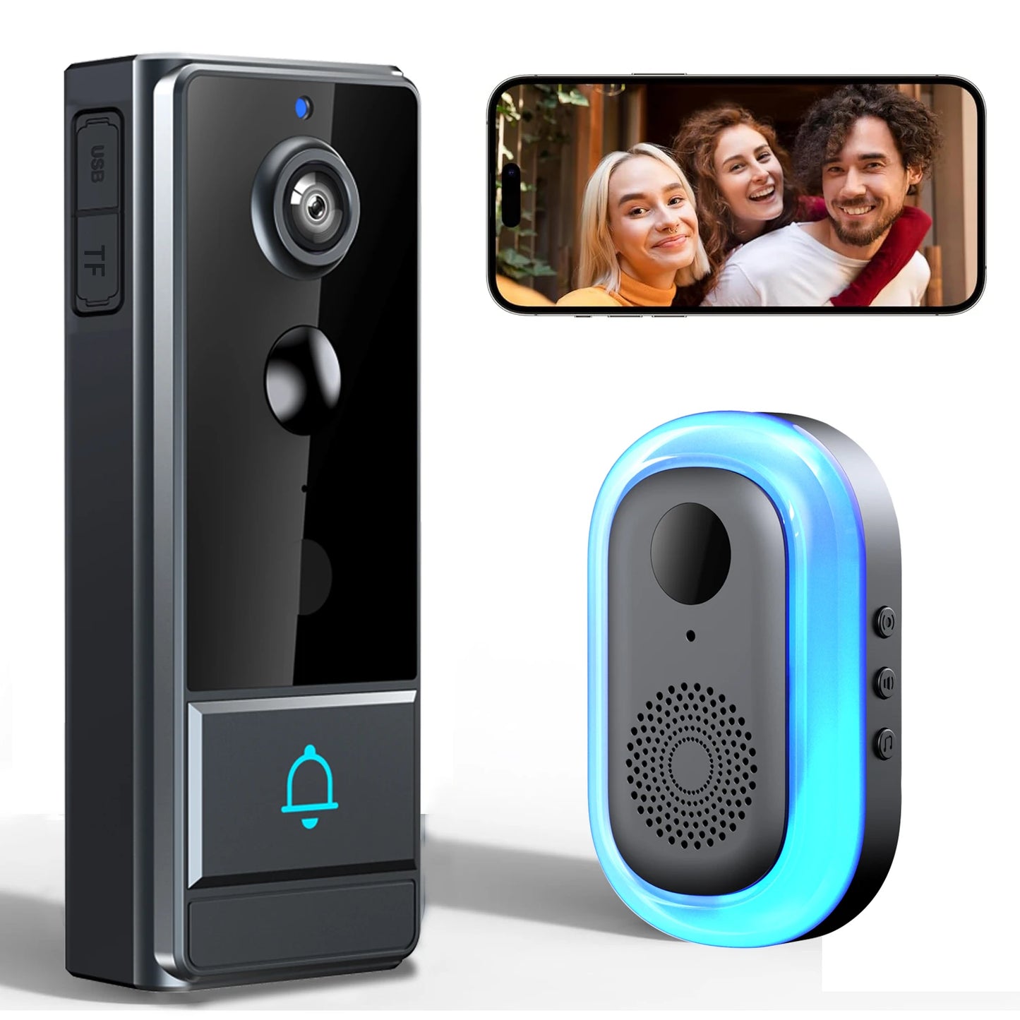 Wireless Smart Video Doorbell, Doorbell Camera, Home Security WiFi Doorbell Camera, PIR Motion Doorbell, Intelligent Package Detection,Elderly And Pets Safety Surveillance Camera Suitable Apartment/ Indoor/ Outdoor Security