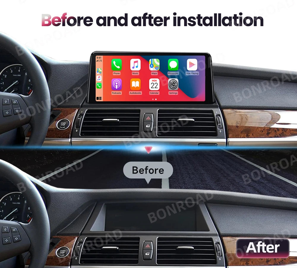 BONROAD Car Radio Wireless Carplay Android auto For BMW X5 E70 X6 E71 CCC CIC Bluetooth Mirror Link Navigation GPS Touch Screen