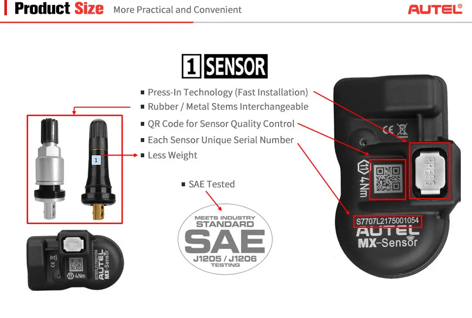 Autel MX-Sensor 433 315MHZ TPMS Sensor MaxiTPMS Tire Pressure Monitor Tester Tire Repair Tools Scanner Programming MX-Sensor