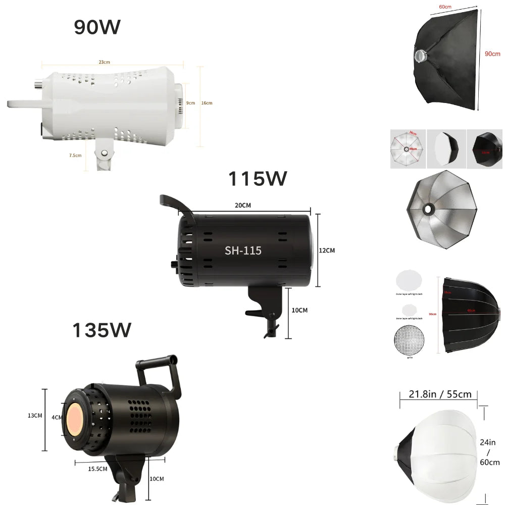 Bowens Lighting Video Studio 135W 110-220V Photography Dimmable LED Lamp Flash Studio 3000-6000K 3 Color Remote Control Display