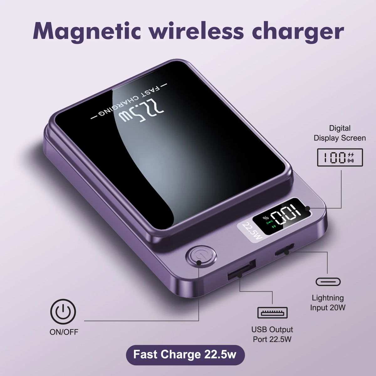 Magnetic Wireless Power Bank With Fast Charging And LED Display