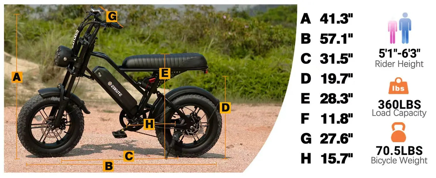 Eskute V100 Electric Dirt Bike, 1500W Peak 28MPH 48V13Ah Battery Motorcycle, All Terrain Dual Suspension E Bike 28MPH Top Speed, Ebike Up to 60 Miles Range, 16"x4" Fat Tire,  7-Speed，UL2849