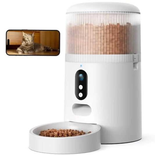 Automatic Cat Feeder with Camera, 3MP HD Video and Night Vision, 5G/2.4G WiFi Smart Pet Feeder with APP Control, 2-Way Audio, M