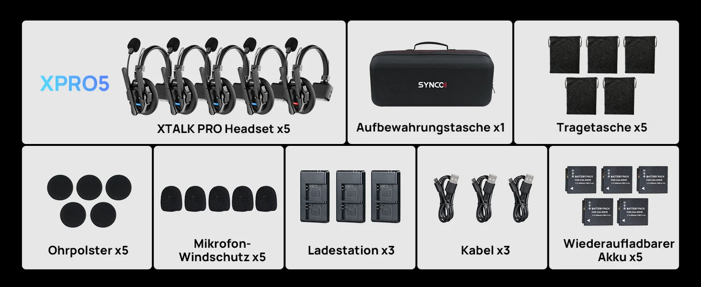 SYNCO XTALK XPRO 2.4G Wireless Intercom Headset 500m 5-Person Communication Noise Reduction for Live Broadcast & Video Shooting