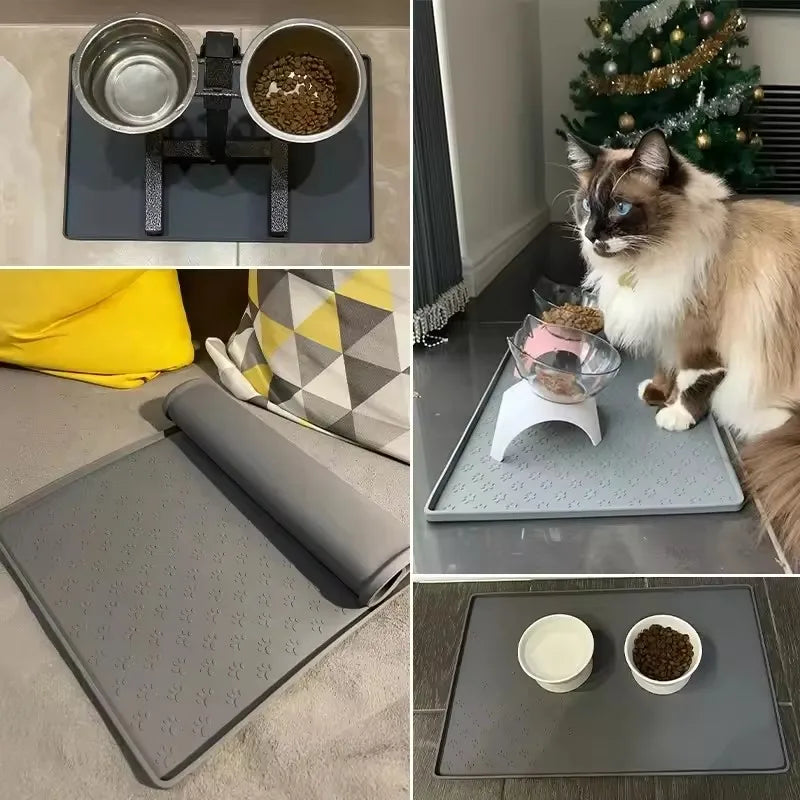 Pet Feeding Placemat Waterproof Non-slip Silicone Food Bowl Pad 1Pc For Cat Dog Drinking Feeding Stain Resistant Easy Clean Mat