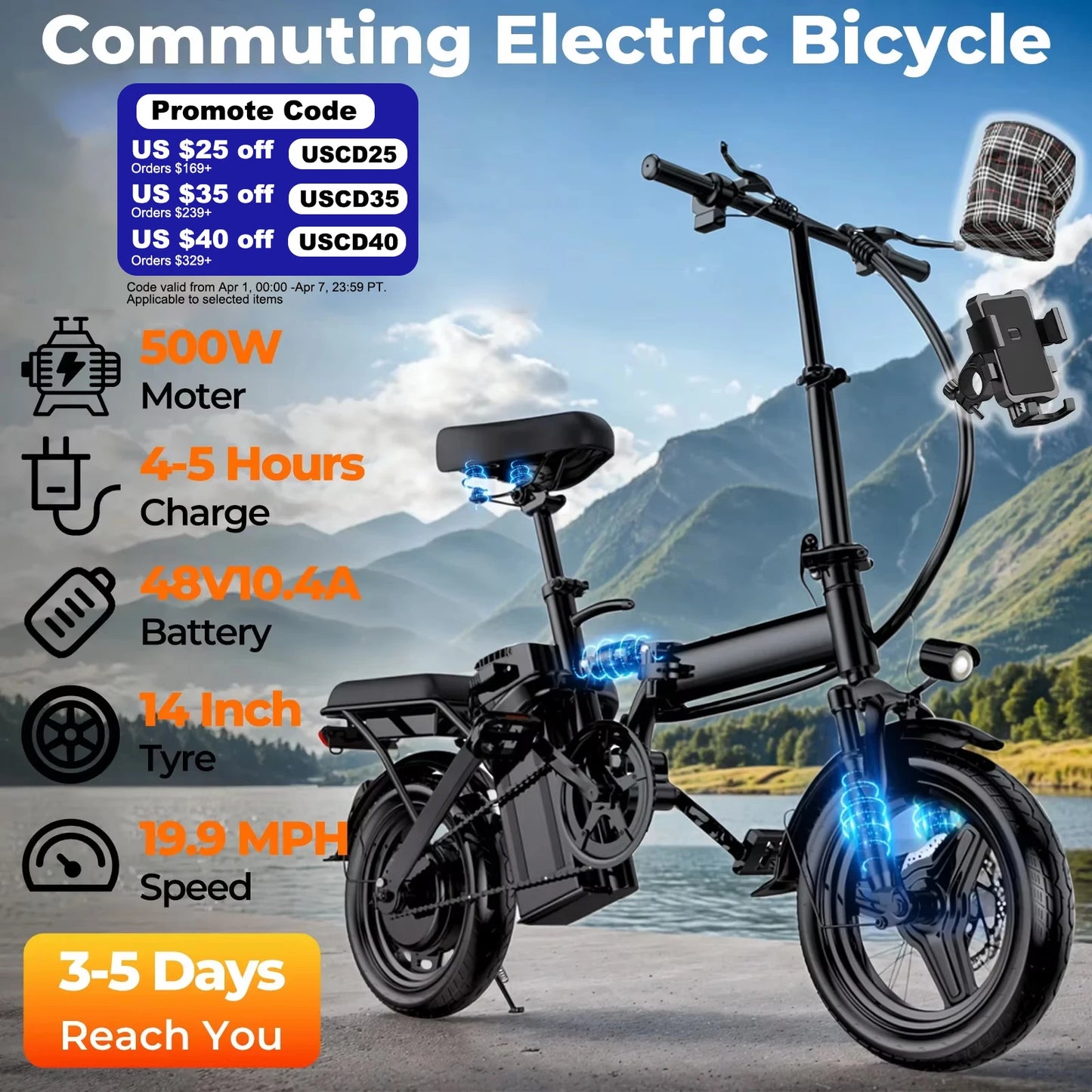 LELEKUAI 500W Folding Electric Bike With Removable Battery