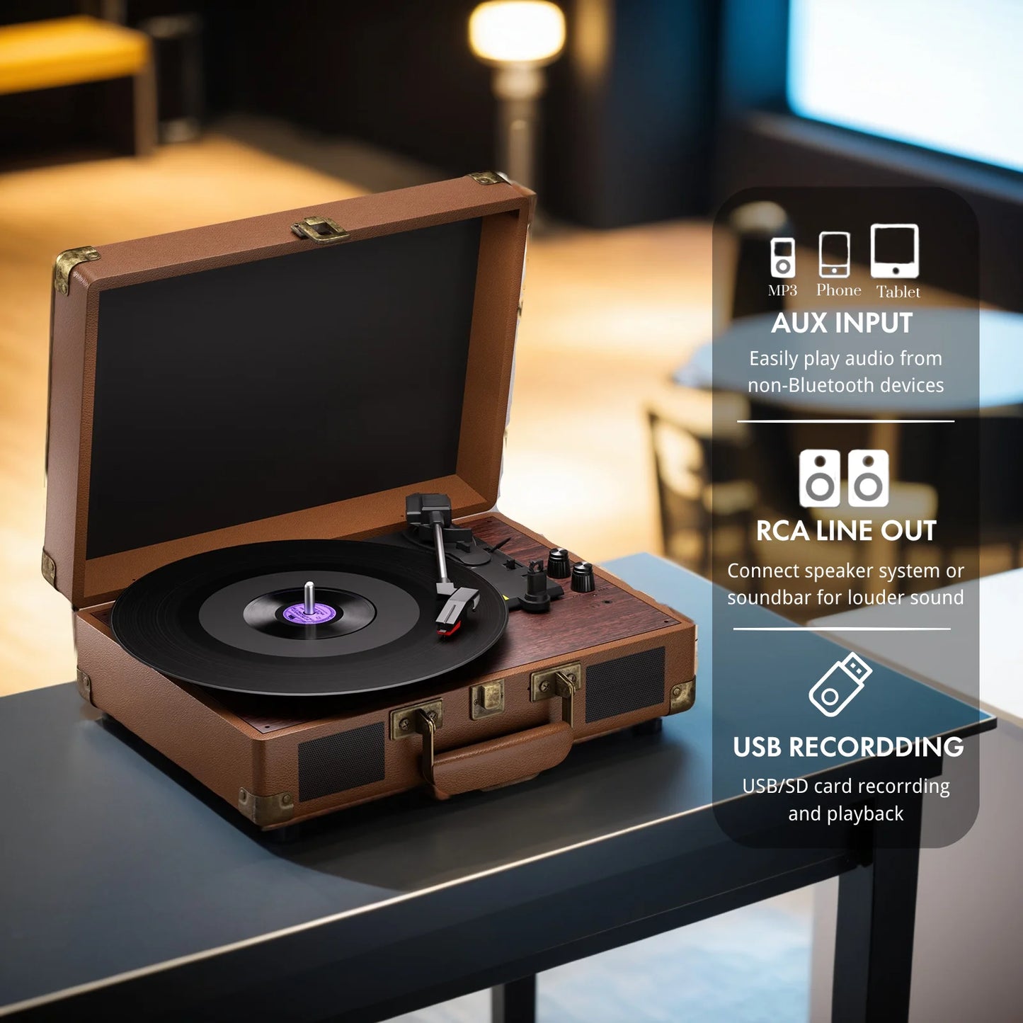 Maio 3 Speed Record Player Built In Stereo Headphone Jack