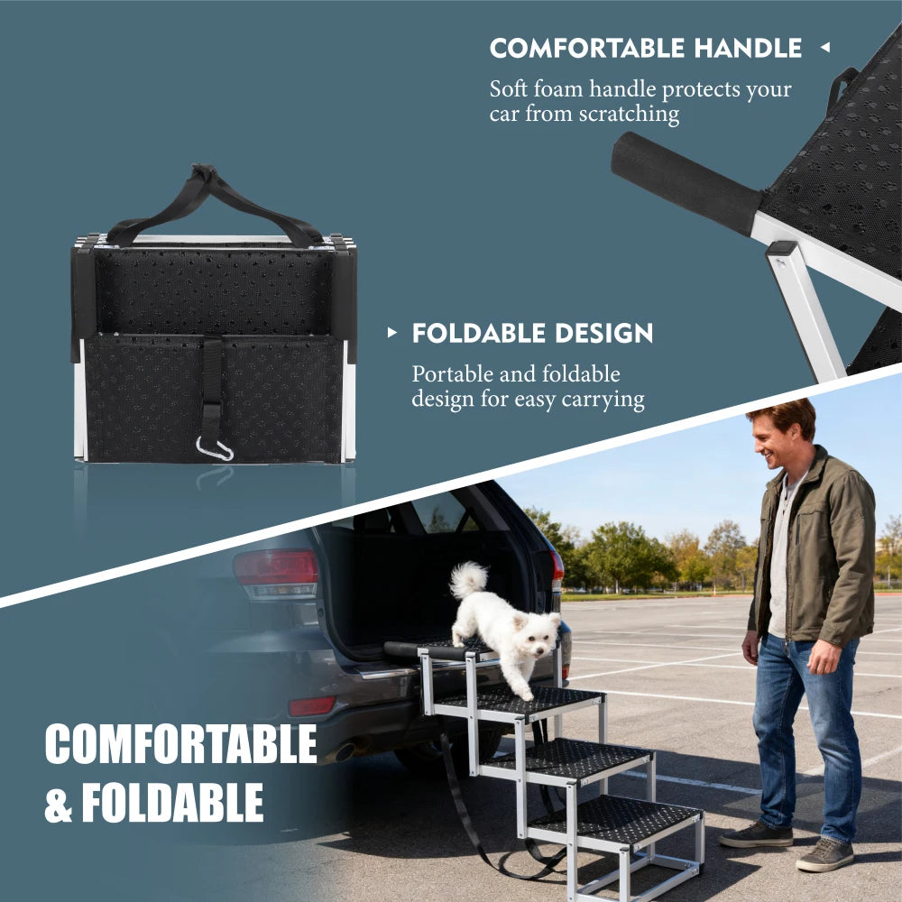 Lightweight Sturdy Foldable Dog Ramp Reinforced Non-Slip Pet Dog Stairs 250lbs Heavy Duty Load Capacity Portable Pet Access Ladder for Cars SUVs Trucks Outdoor Use