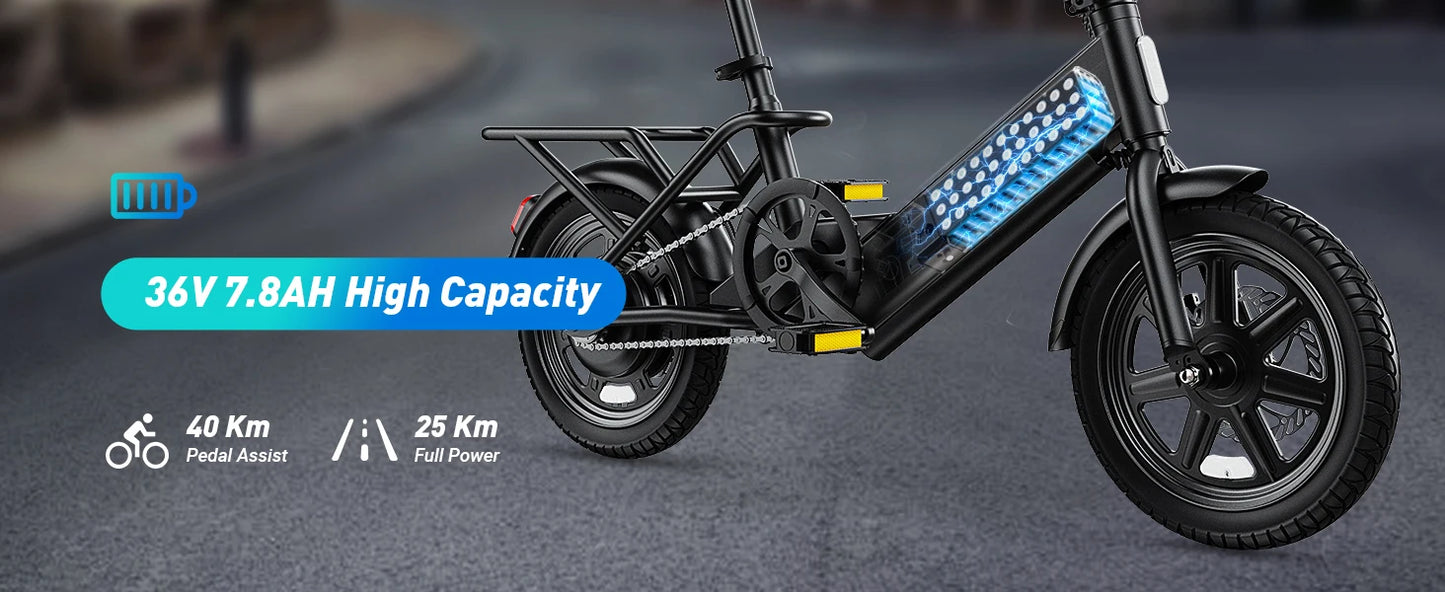 【1 Year Warranty】DYU C3 14 inch Folding Electric Bicycle Peak 500W Motor 280WH Battery Electric Bike,20mph City E-bike UL2849
