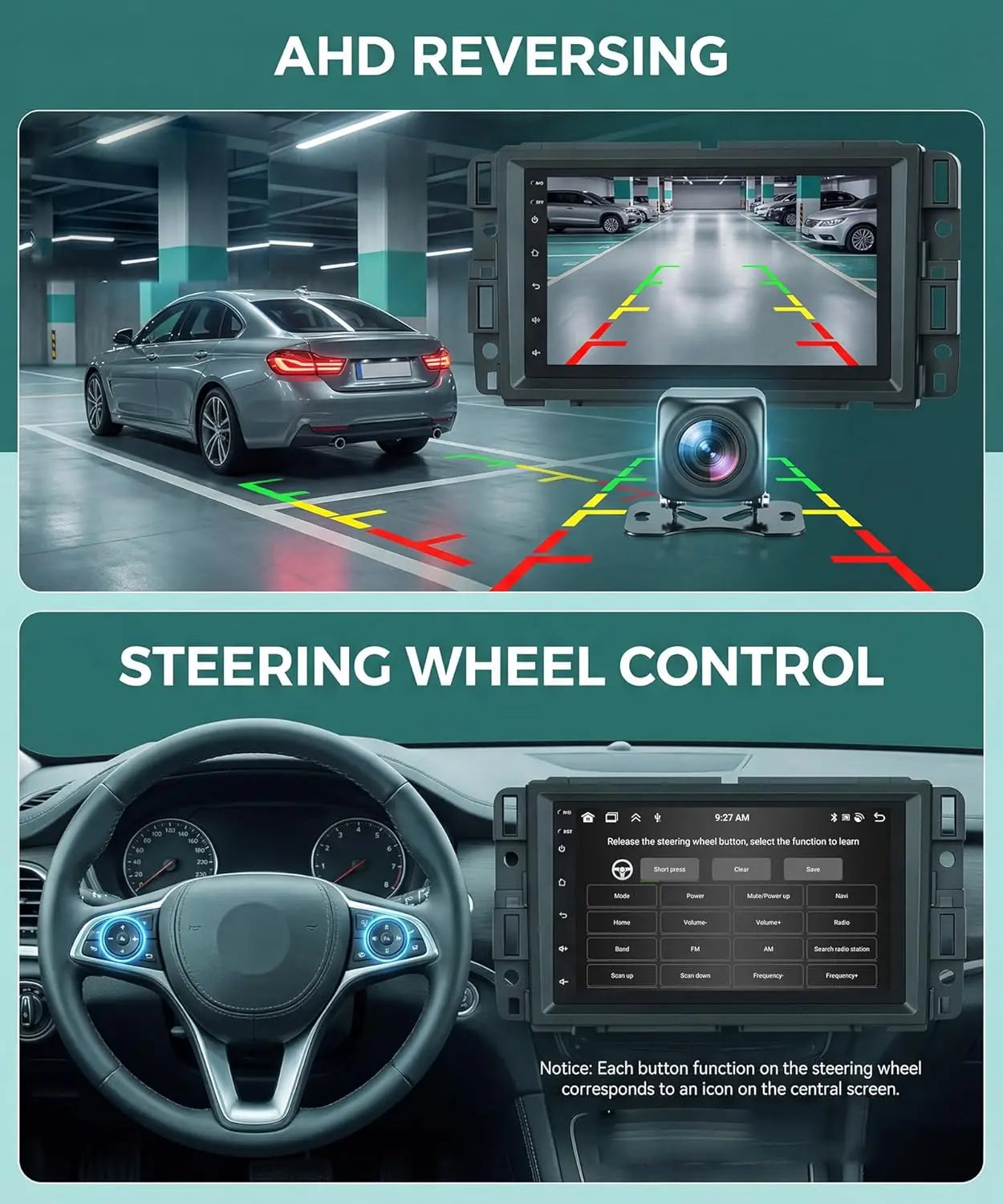 7inch Android 13 Car Touch Stereo Radio 2+32G GPS Navigation Head For Chevy Silverado Suburban Equinox Traverse Colorado GMC Sierra Terrain 2007-2018 Support Wireless Carplay Bluetooth FM WiFi Mirror Link Split Steering Wheel