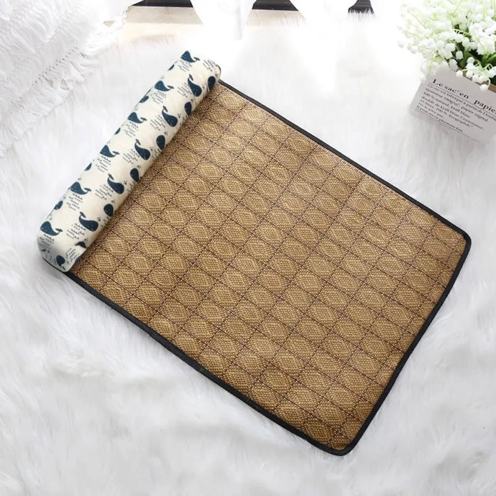 Safe Cute Print Pet Cooling Mats with Pillow Foldable Dog Cooling Mat Breathable Washable Dog Cooling Blanket Summer dog bed cat hammock pet 라탄 dog bed