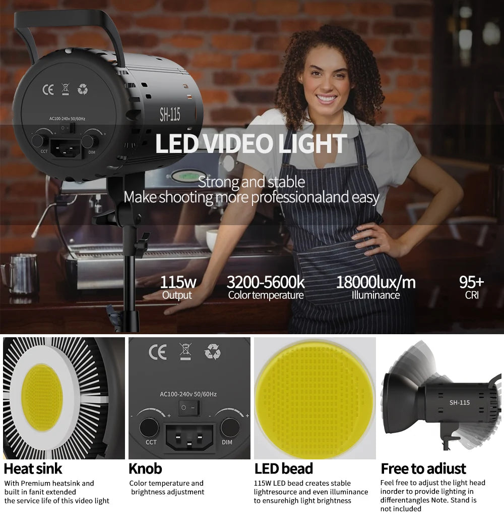 SH 115W LED Video Light With Bowens Mount Studio Lamp
