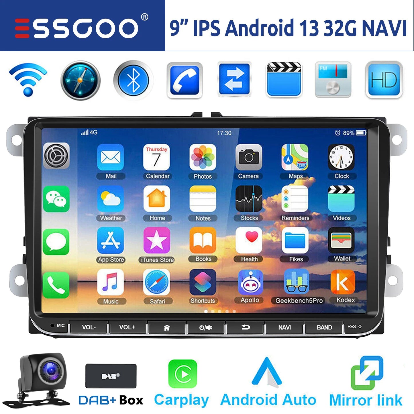 9" Android 15 6G+128G Wireless Carplay Car Stereo GPS NAVI WIFI RDS FM BT EQ for VW Golf 5 6 Passat Polo Touran Tiguan Caddy EOS