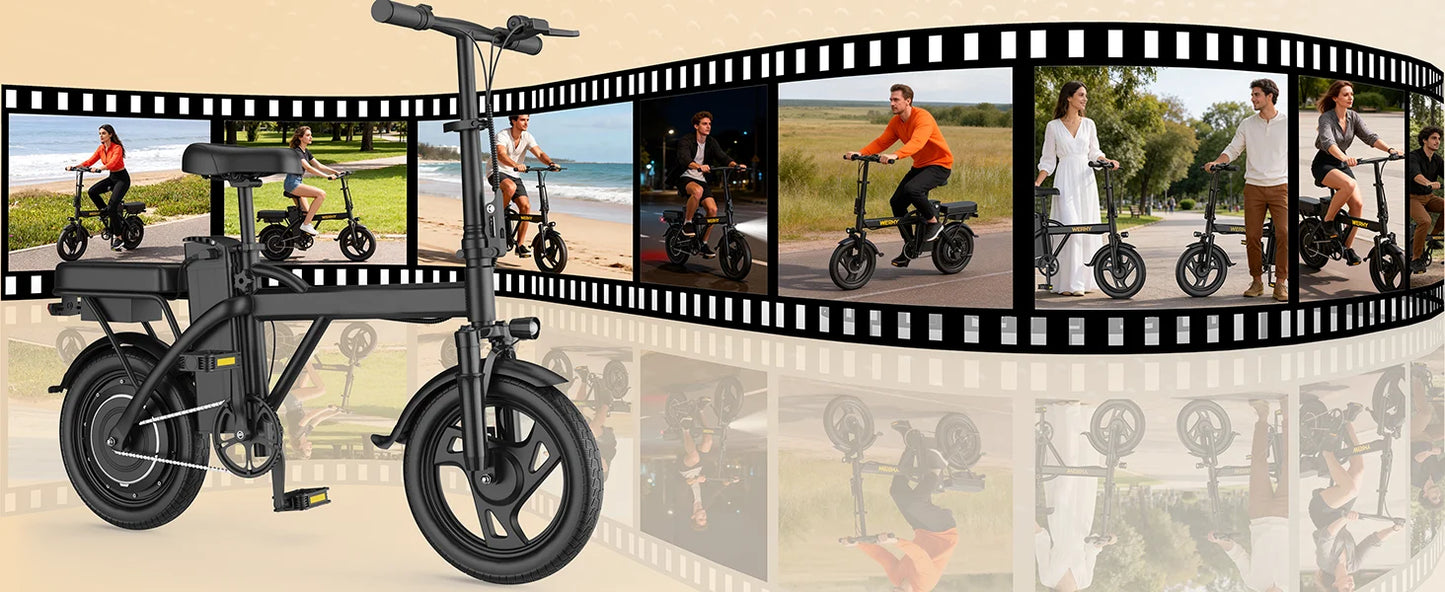 14'' Foldable Electric Bike 500W Motor 48V Battery 22MPH Max Speed 30Miles Long Range with Two Seats for Adult Mini E Bike