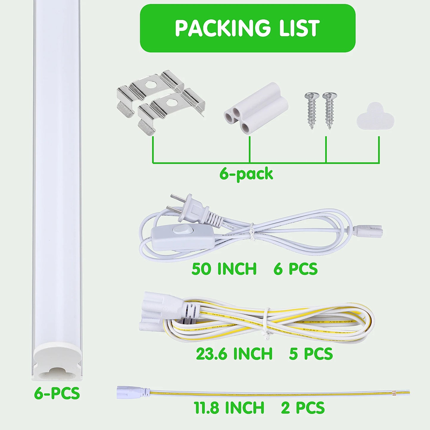 (6 Pack) LED T5 Integrated Single Fixture, 4FT, 3200lm, 6500K Super Bright White, 24W Utility LED Shop Light, Ceiling and Under