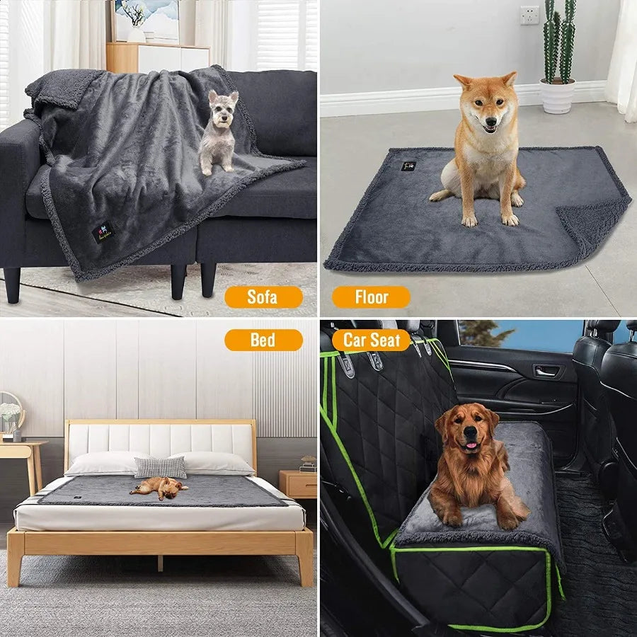 Waterproof Pet Blanket, Liquid Pee Proof Dog Blanket for Sofa Bed Couch, Reversible Sherpa Fleece Furniture Protector Cover for