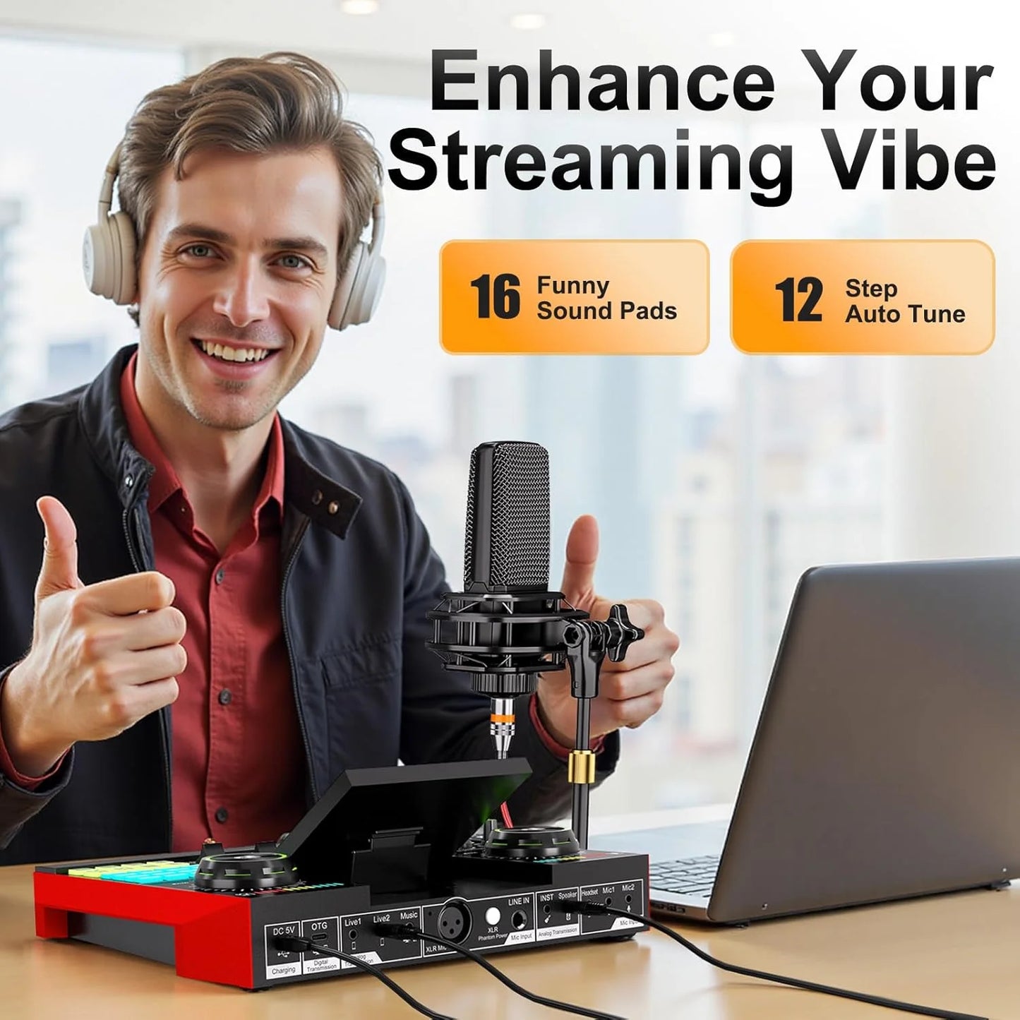 Tenlamp G10 Podcast Equipment Bundle 6 Channel with 3.5mm Microphone and Live Sound Card,RGB Streaming with XLR Gaming Audio Interface Professional Mixer for Podcasting, Influencers, Kols, Singing, Gaming, And Djing for PC Sm