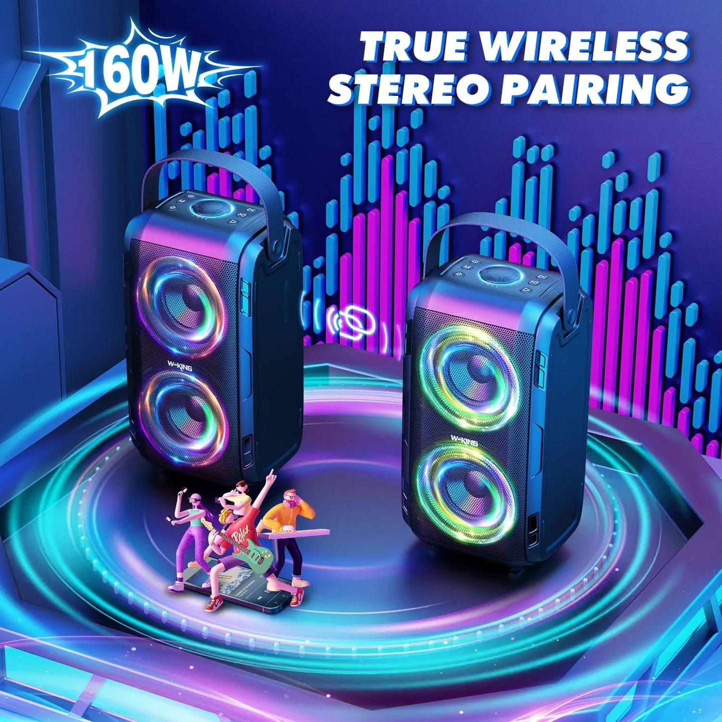 W-KING T9-2 80W RMS Party Portable Speakers Bluetooth Wireless Boombox with 4 Drivers (2*4.04'' Woofer), Huge 105dB Sound Large Party Box
