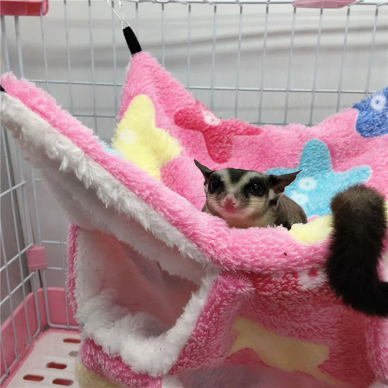 Double Layered Hamster Cage Sleeping Hammock Print Guinea Pig Clothes Bed Rodent Hammock Chinchilla Cage Little House