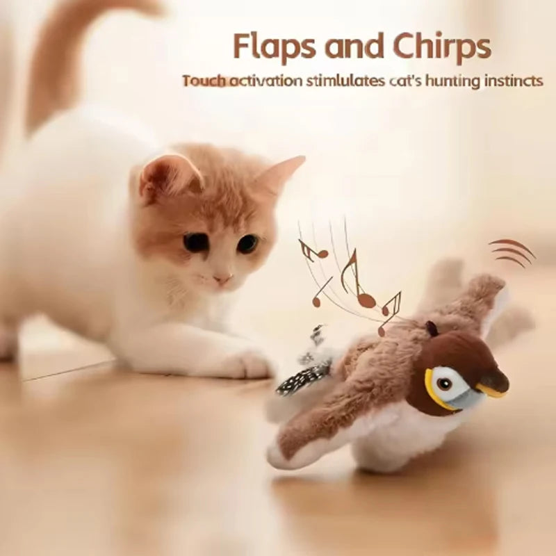 Touch Activated Chirping Plush Bird Interactive Toy For Cats