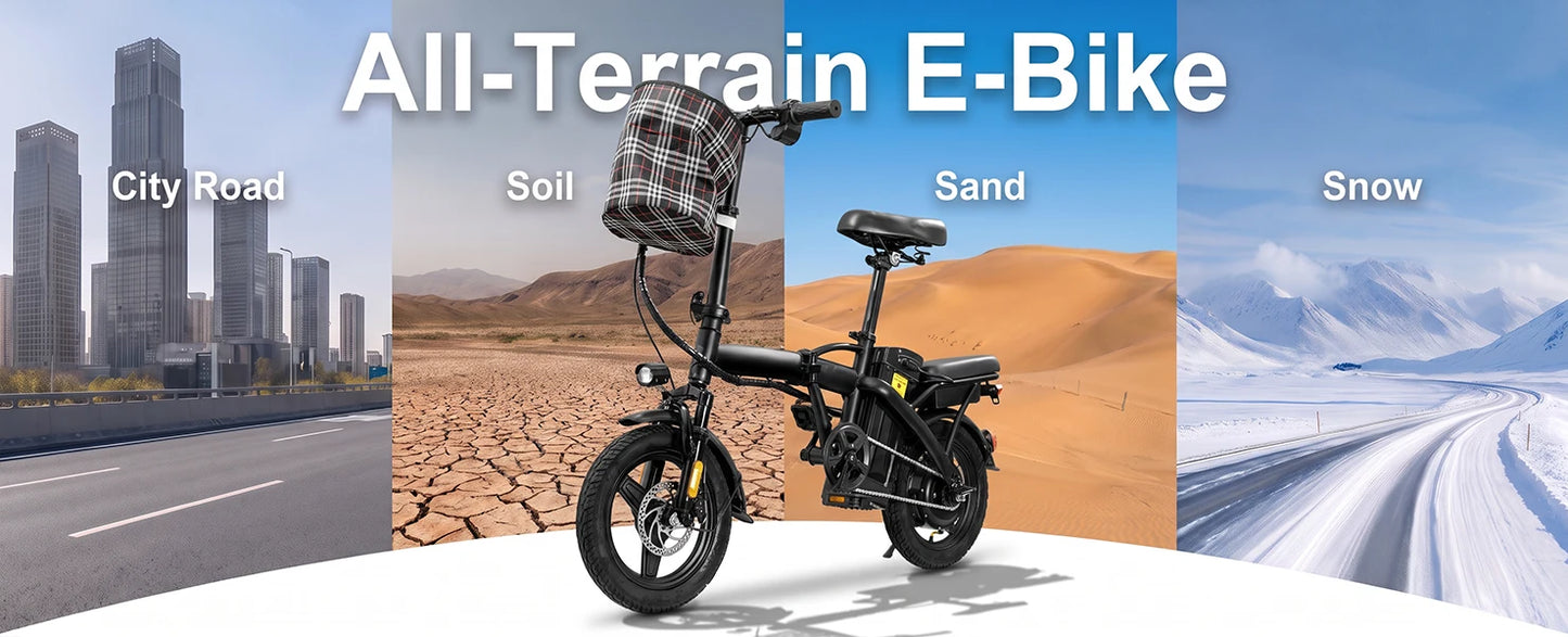 T5 Lightweight Folding Electric Bike for Adults 48V 750W Peak Power 20MPH 18-22 Miles Range 14Inch Disc Brake Commuter E-bike