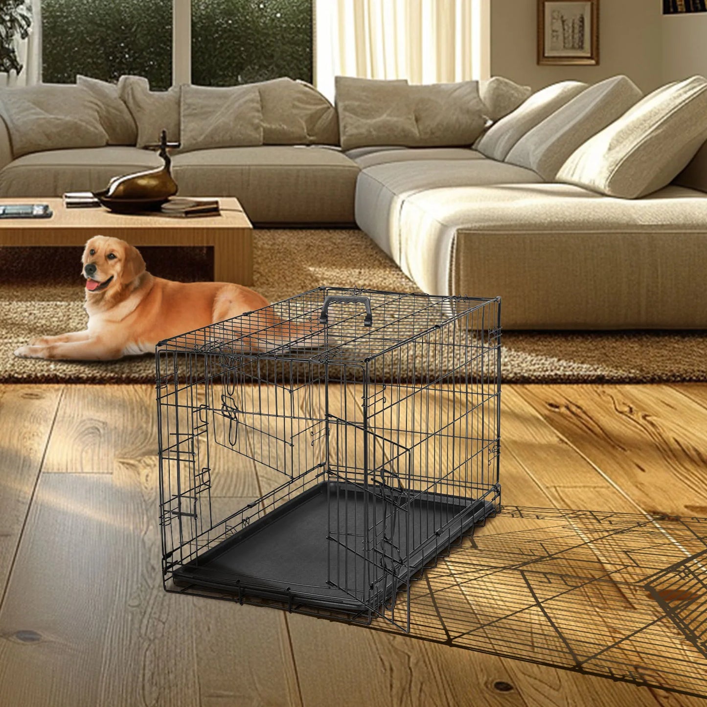 JHK Folding Metal Wire Dog Kennel With Leak Proof Tray