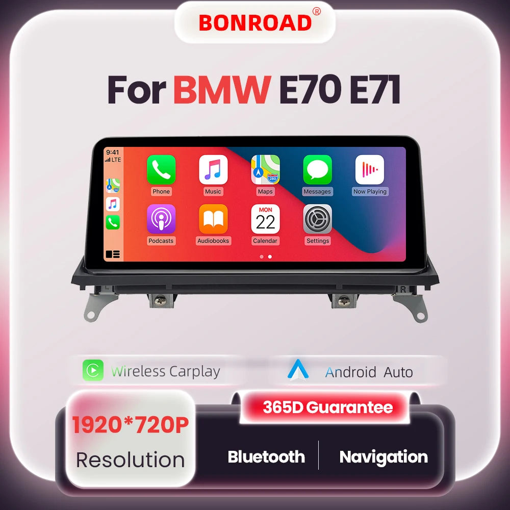 BONROAD Car Radio Wireless Carplay Android auto For BMW X5 E70 X6 E71 CCC CIC Bluetooth Mirror Link Navigation GPS Touch Screen